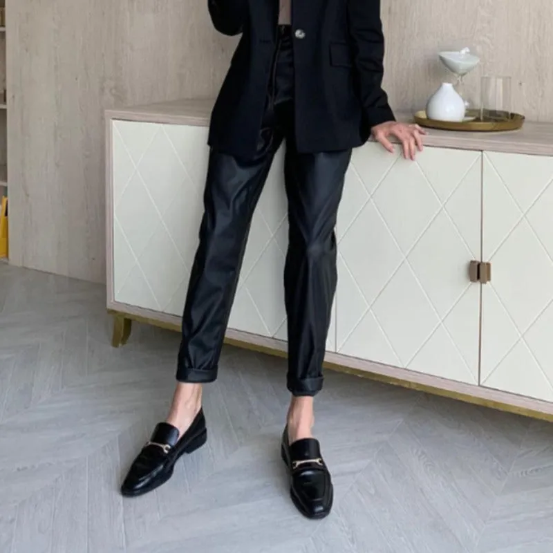 High Waist Straight Leg Faux Leather Pants