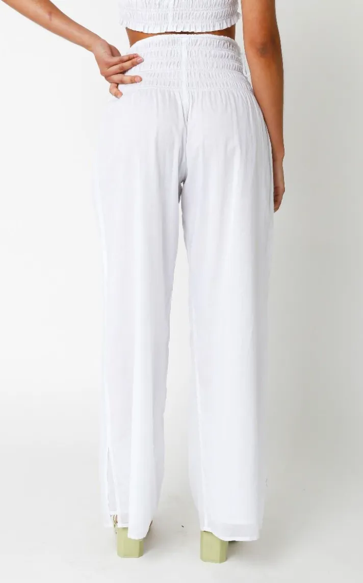High Waisted Wide Leg Smocked Waist Pants