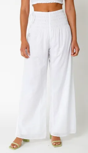 High Waisted Wide Leg Smocked Waist Pants