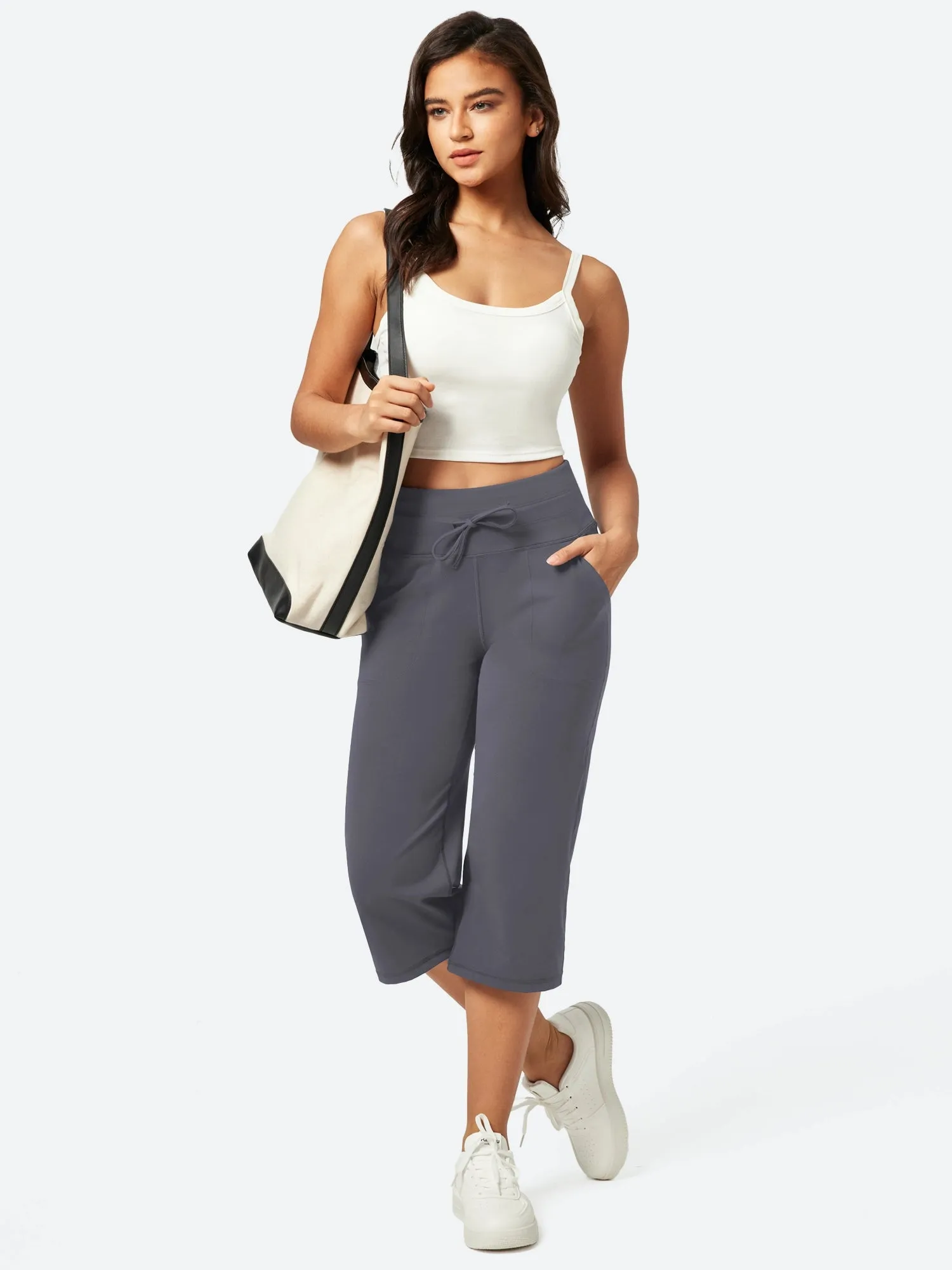 IUGA High Waist Wide Leg Capris With Pockets