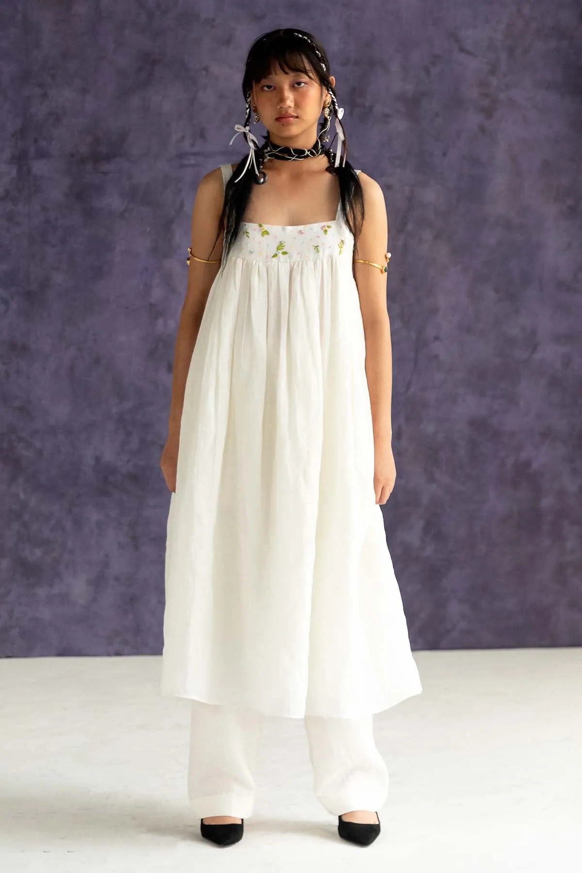 Ivory Strappy Embroidered Dress