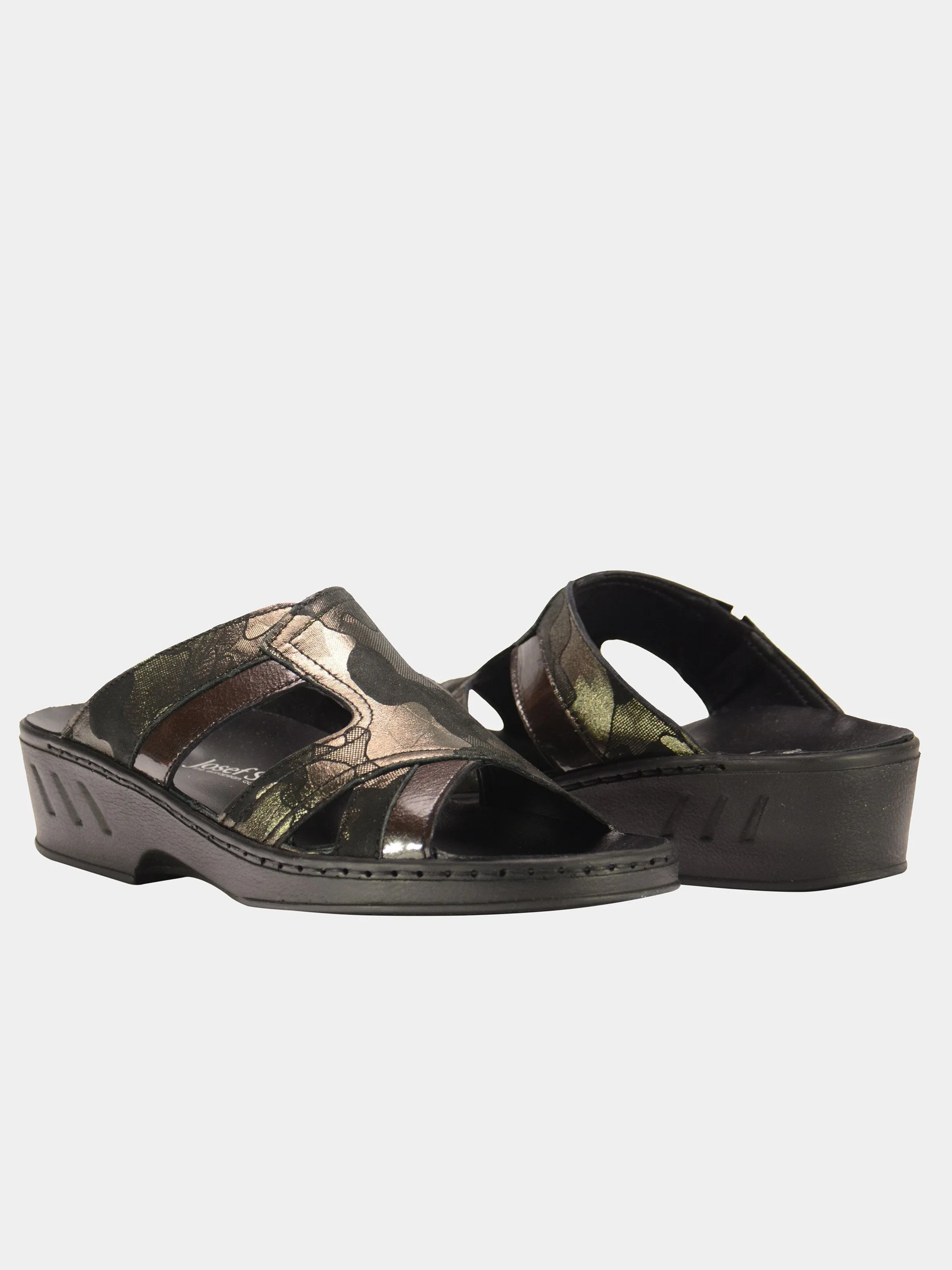 Josef Seibel Women's Cammo Print Slider Leather Sandals