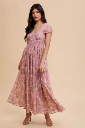 Kaelyn Lace Sweetheart Floral Maxi Dress - Pink