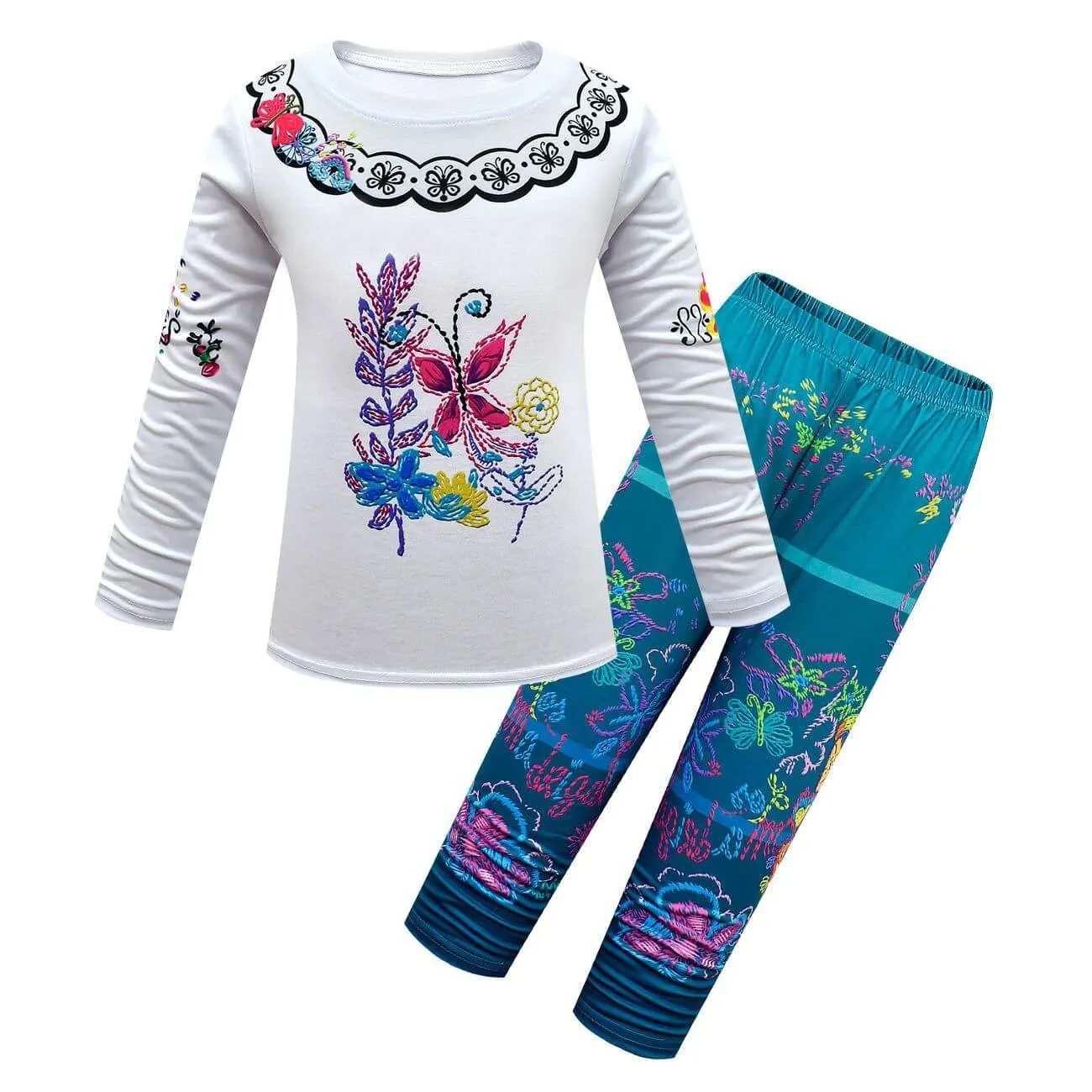 Kids Mirabel Cosplay Outfit Long Sleeve Tops Pants Cloak Wig and Bag Full Set for Halloween
