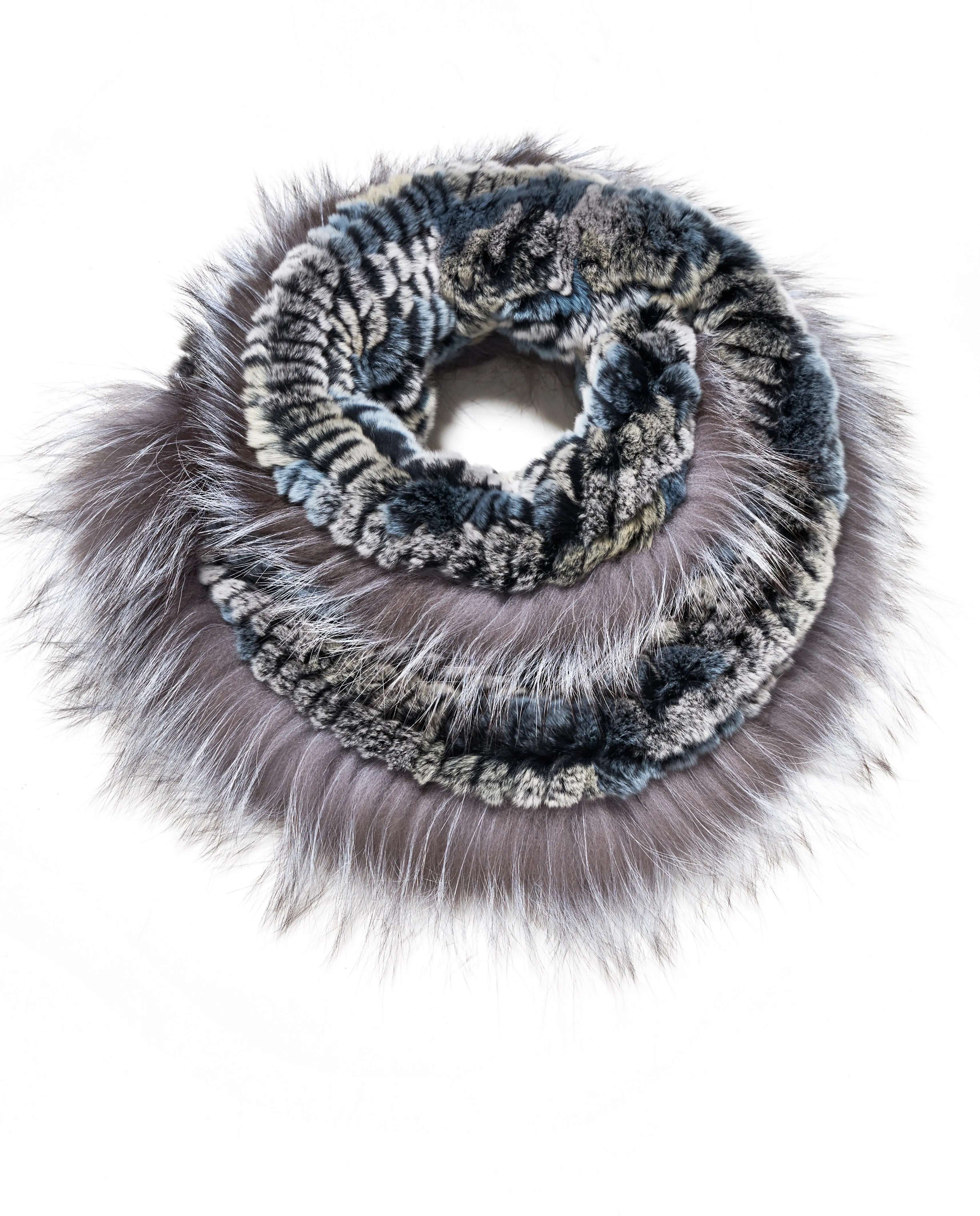 Knitted Rabbit Infinity Scarf with Fox Trim