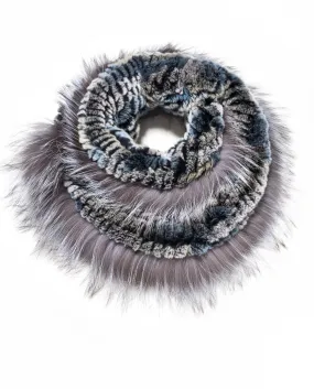 Knitted Rabbit Infinity Scarf with Fox Trim