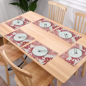 Kuber Industries 18 Pcs Dining Table Mats | Cloth Placemats for Food Plates & Hot Pots | for Home & Restaurants | Leaf Design -White & Red