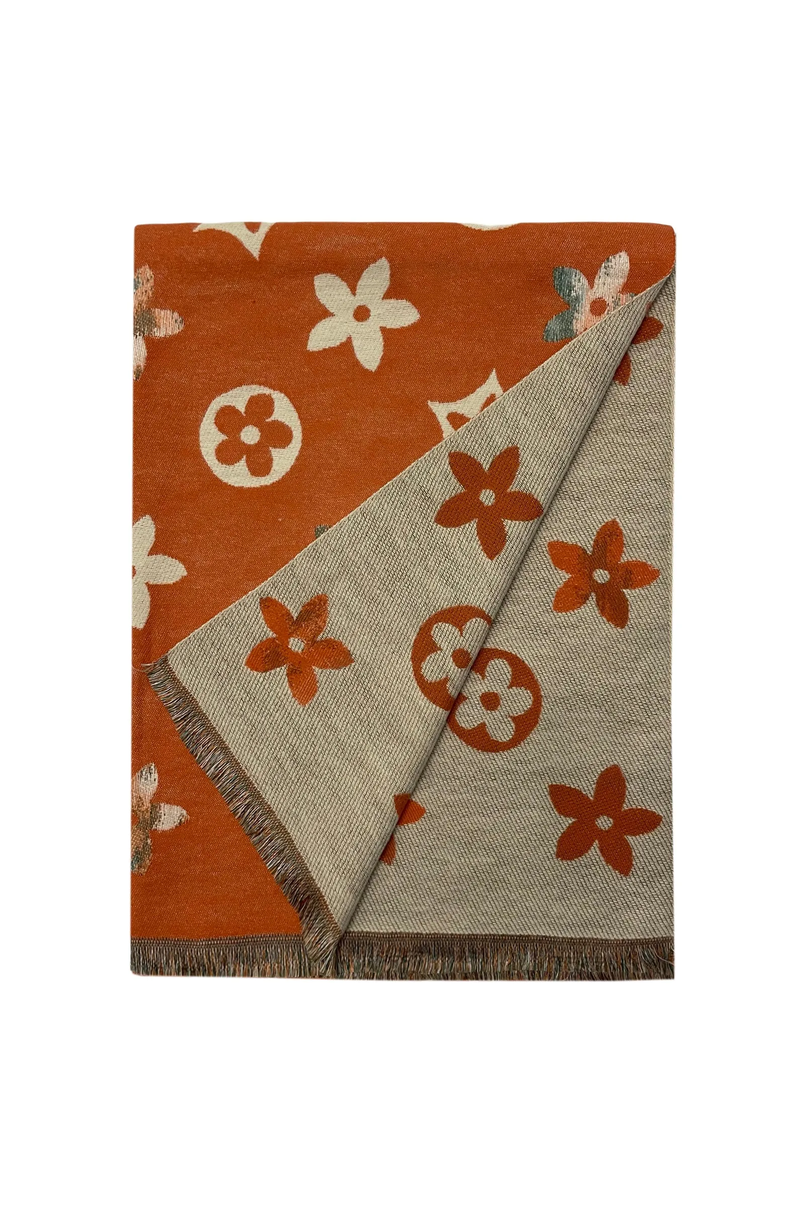 Large Floral Print Reversible Frayed Scarf