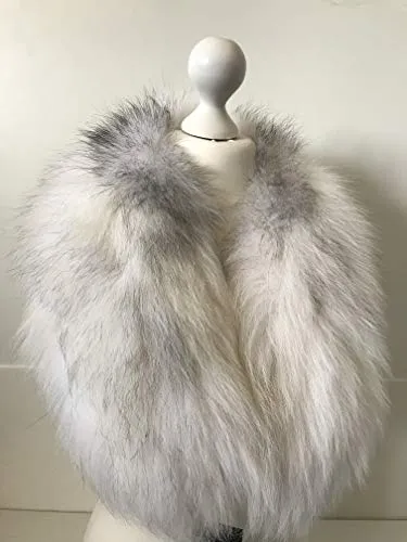 Large shawl collar made of arctic fox fur, lined and with buttons included  Handmade Products