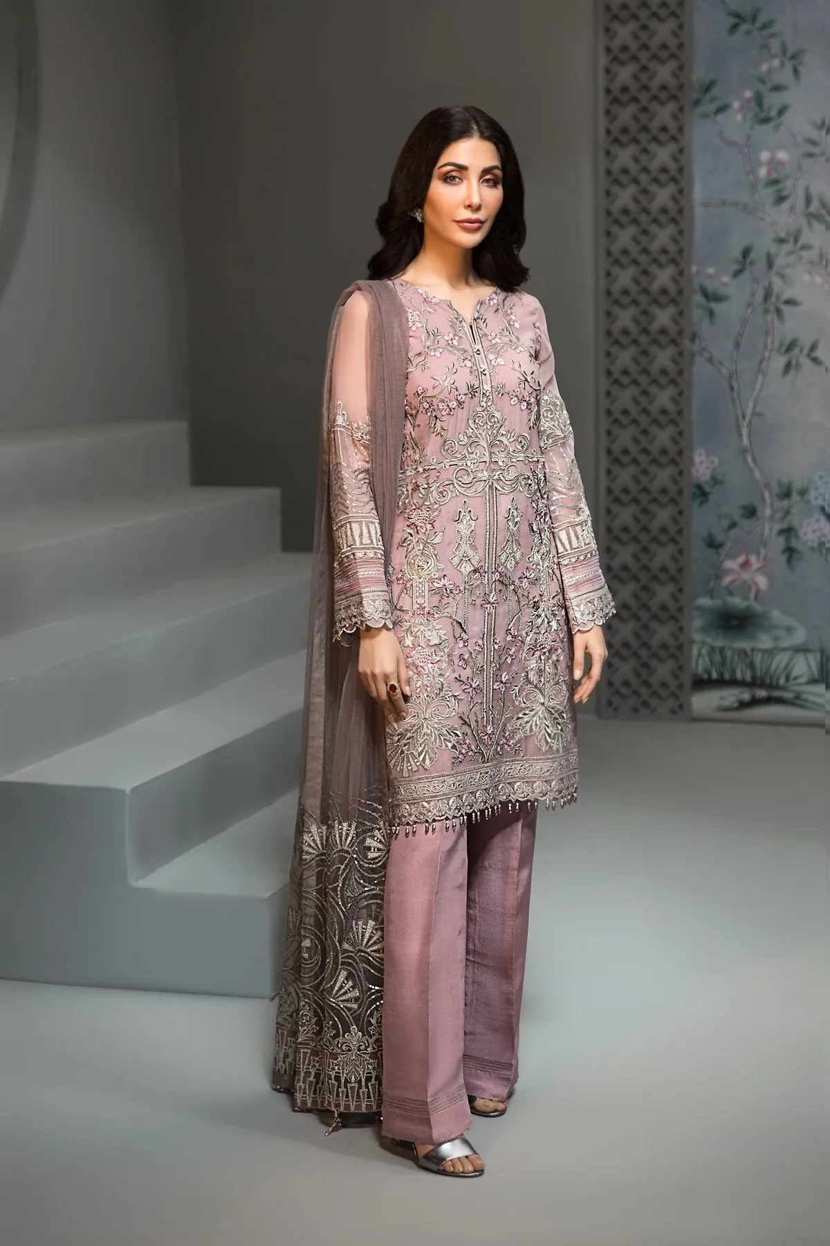 Latest Pakistani Chiffon Party Dress in Elegant Design #J4351