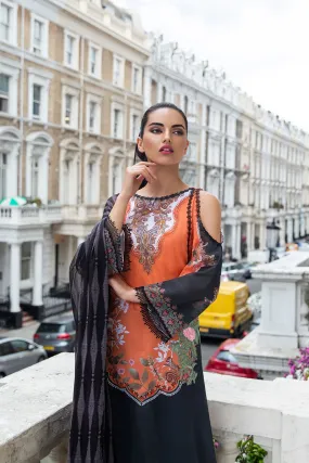 Latest Pakistani lawn dress 2020 in elegant black and orange color # E2217