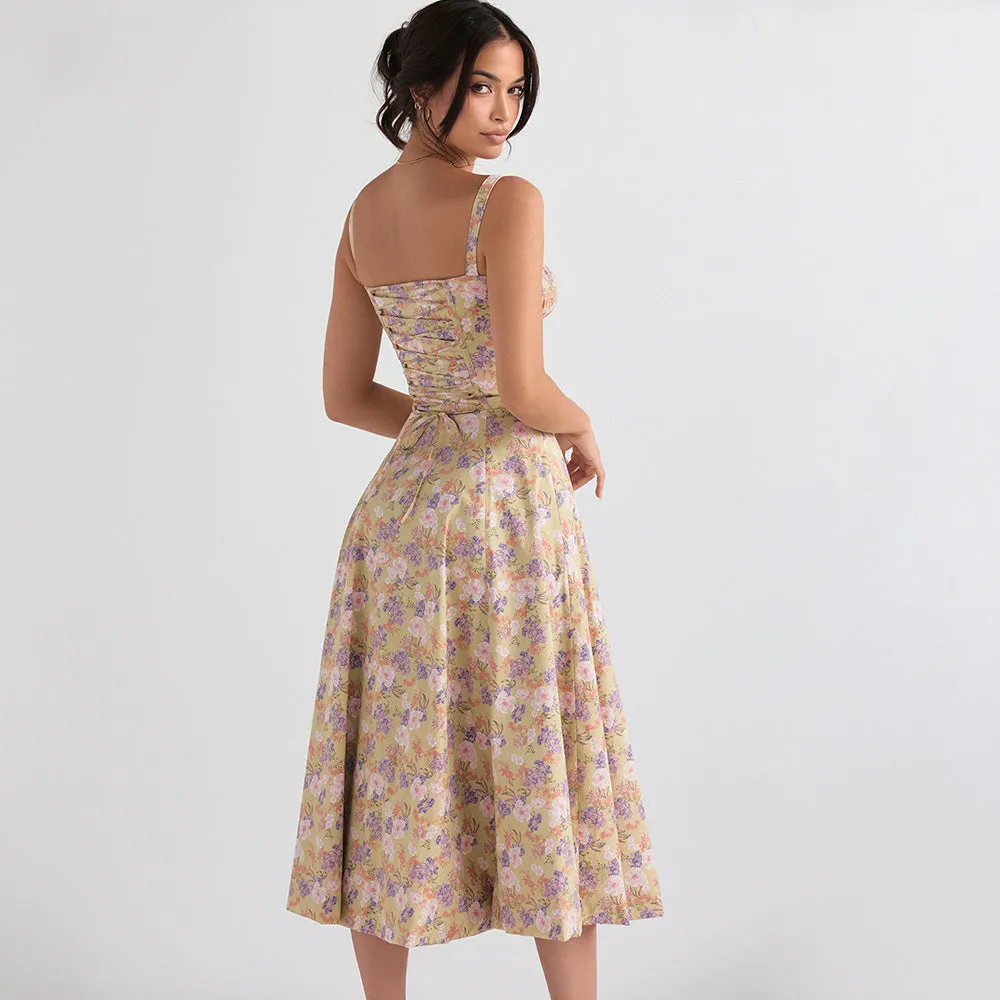 Laura Floral Print Sexy Midi Dress