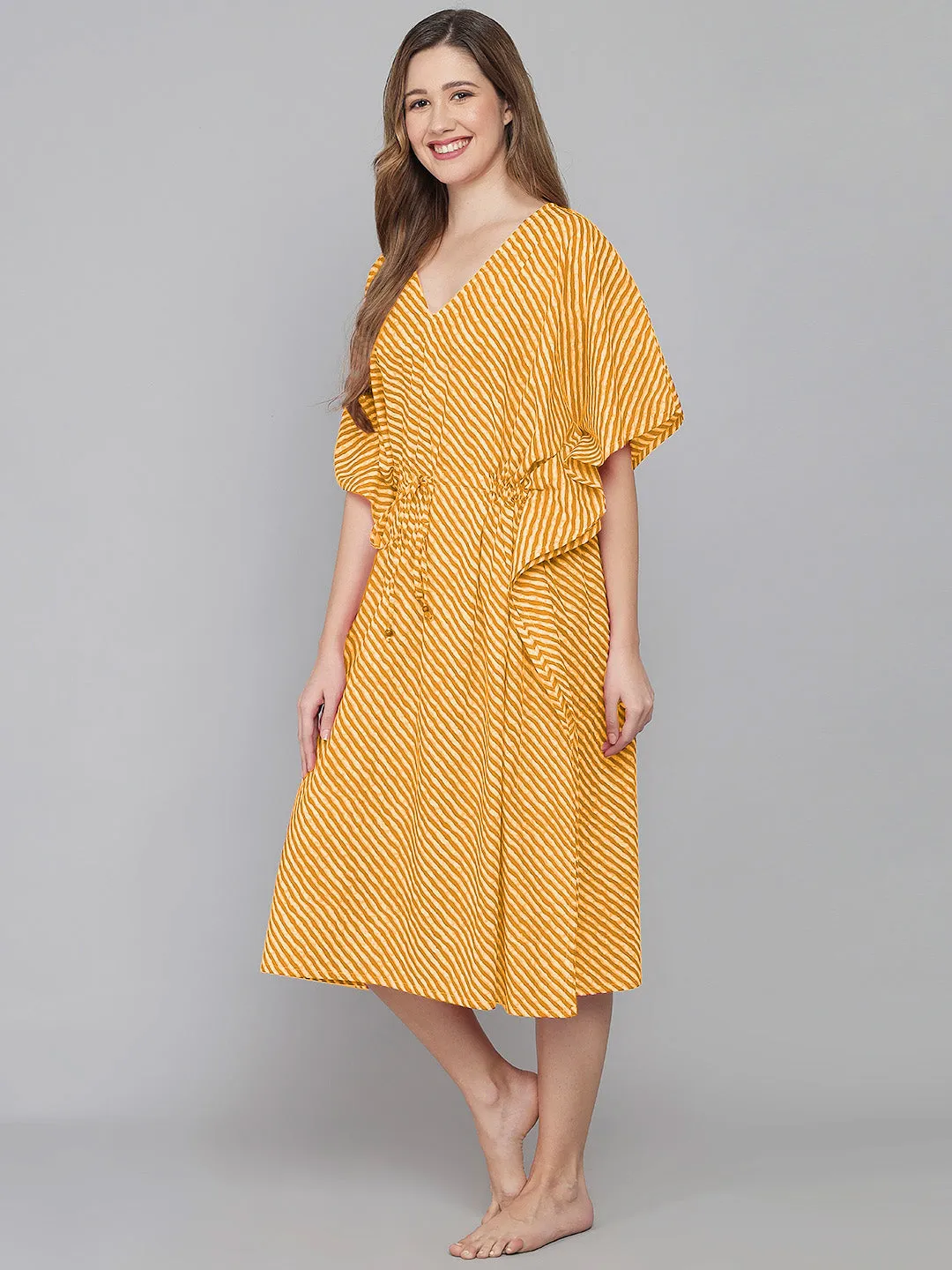 Leheriya Print Kaftan - Yellow