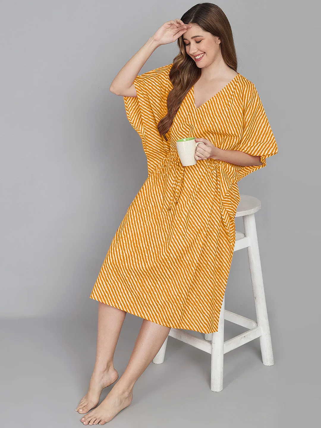 Leheriya Print Kaftan - Yellow