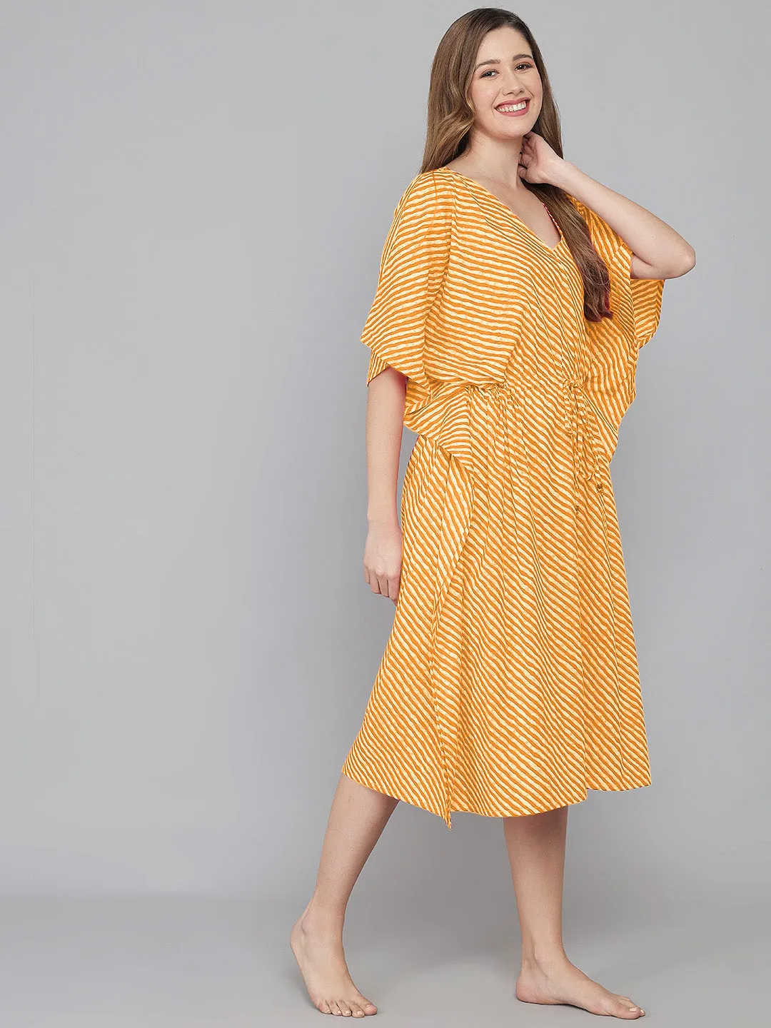Leheriya Print Kaftan - Yellow