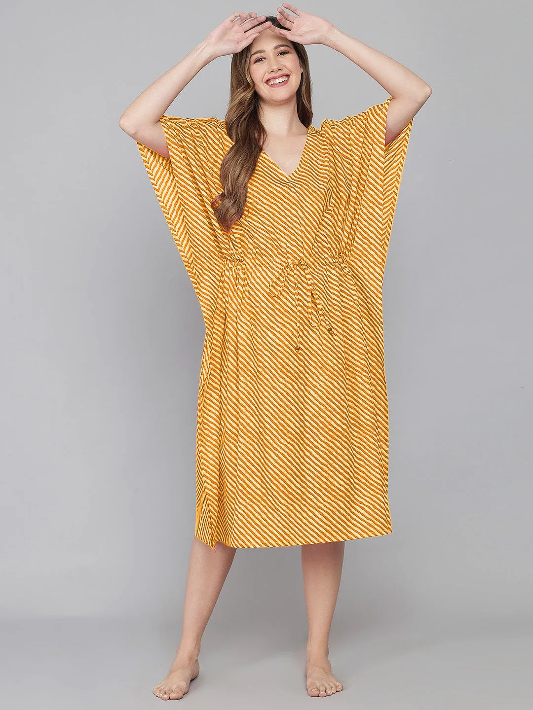 Leheriya Print Kaftan - Yellow