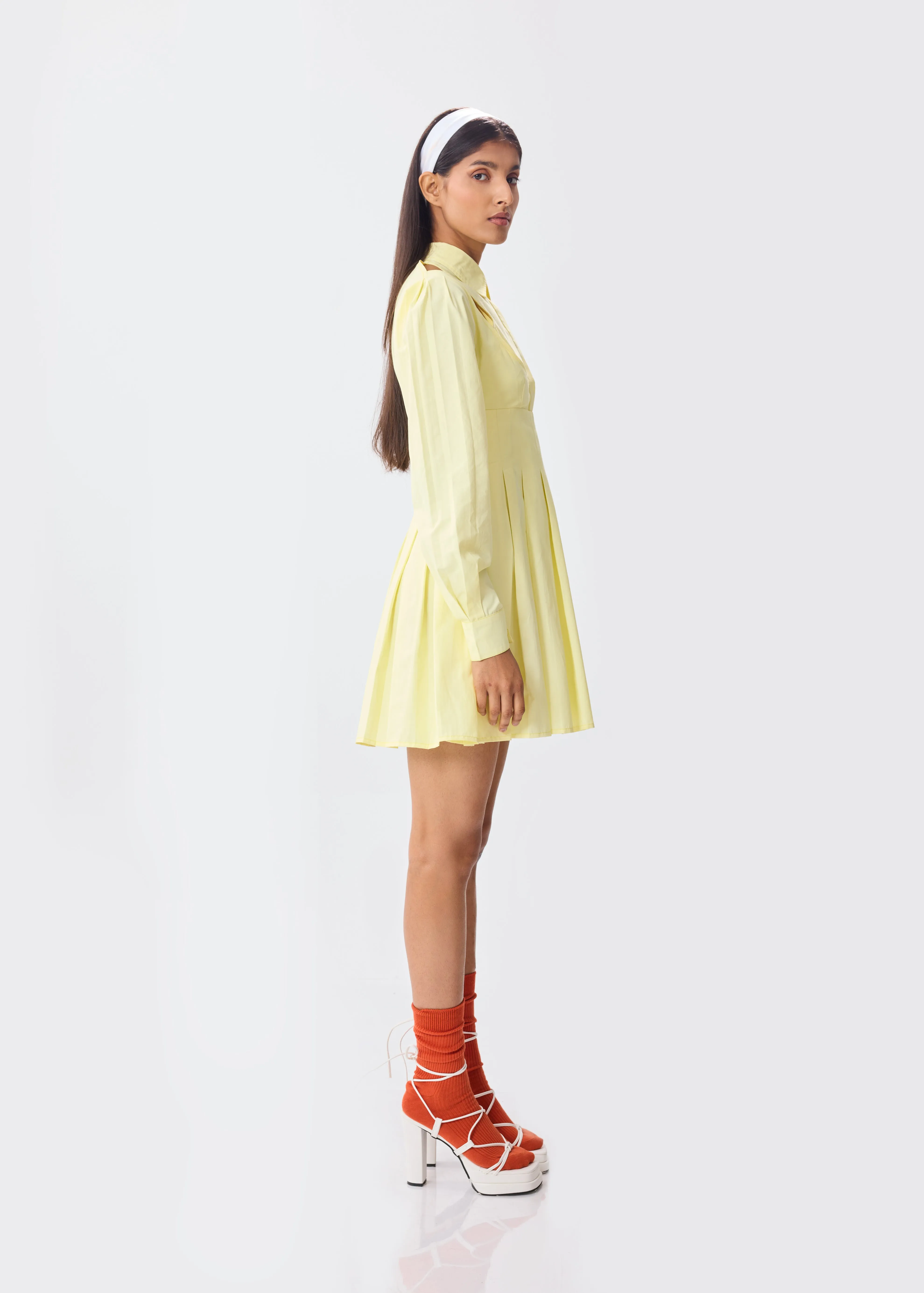 LEMON PLEATED SHIRT DRESS