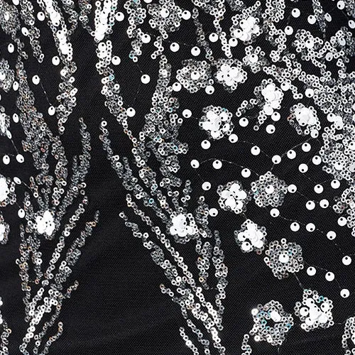 Long Sleeved Round Neck Sequined Sheath Evening Dress