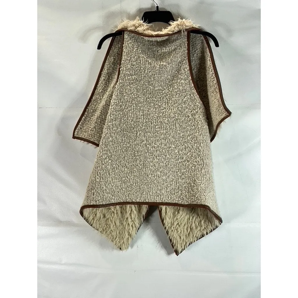 LOVE TREE Women's Beige/Brown Faux-Fur Sherpa Open-Front Vest SZ M