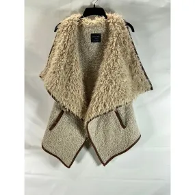 LOVE TREE Women's Beige/Brown Faux-Fur Sherpa Open-Front Vest SZ M