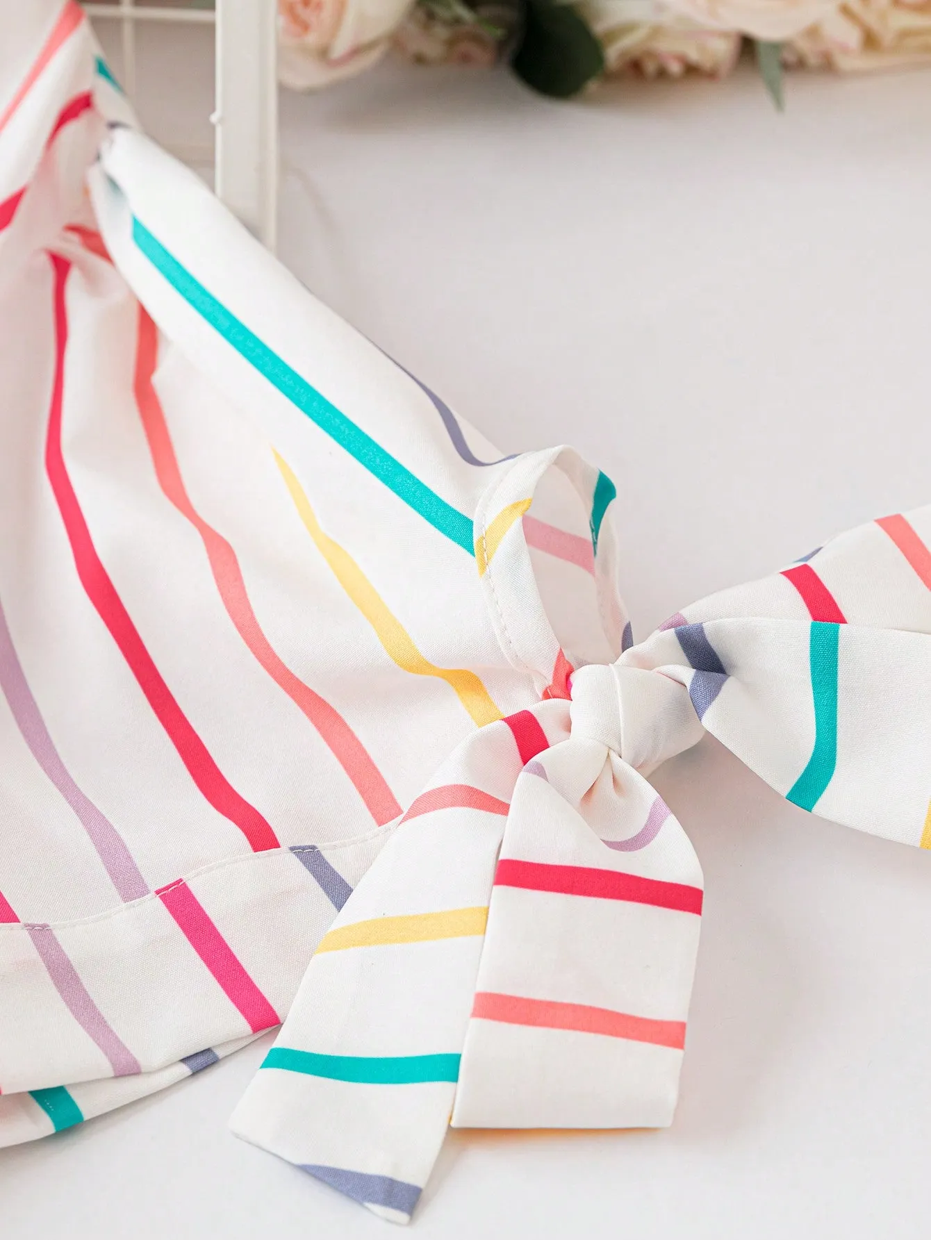 LUNE Plus Striped Print Knot Cuff Shirt Dress
