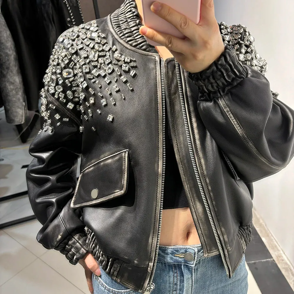 Luxe Vintage Black Shearling Leather Coat
