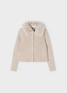 Mayoral Faux fur collar cardigan