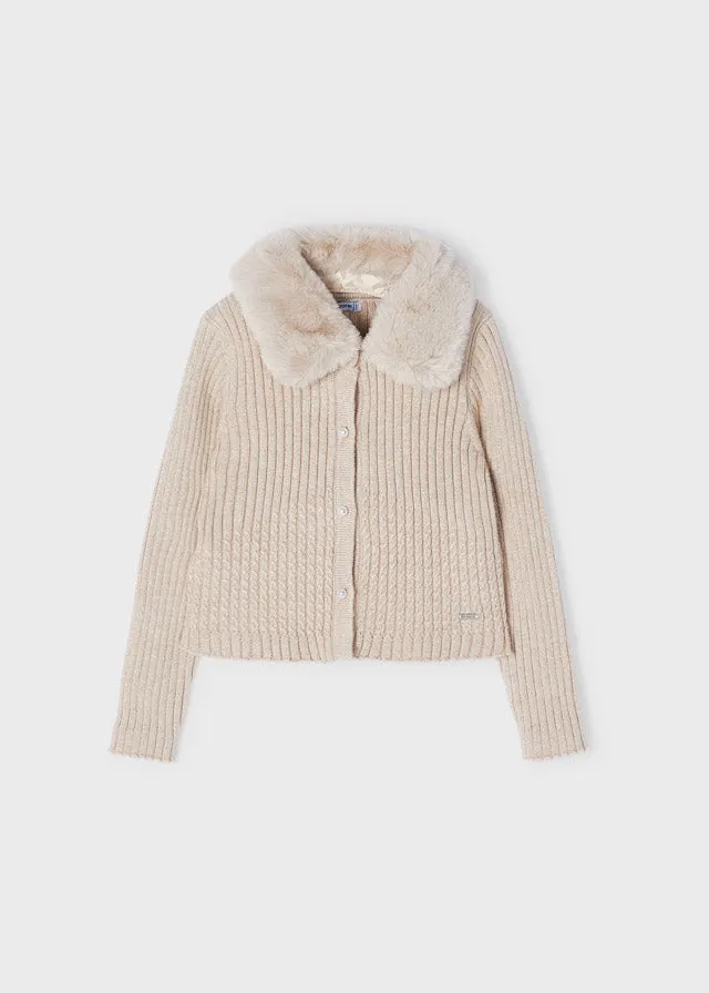 Mayoral Faux fur collar cardigan