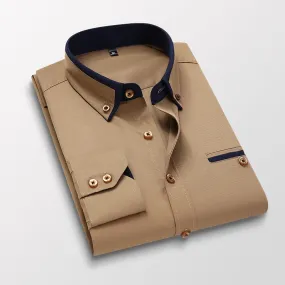 Men Shirt Long Sleeve Twill Solid Striped Slim Fit Dress Shirts