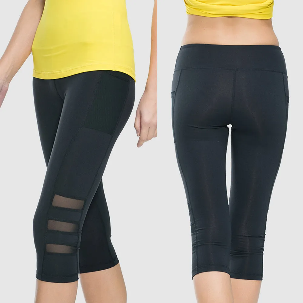 Mesh High Waist Three-Quarter Leggings with Pockets