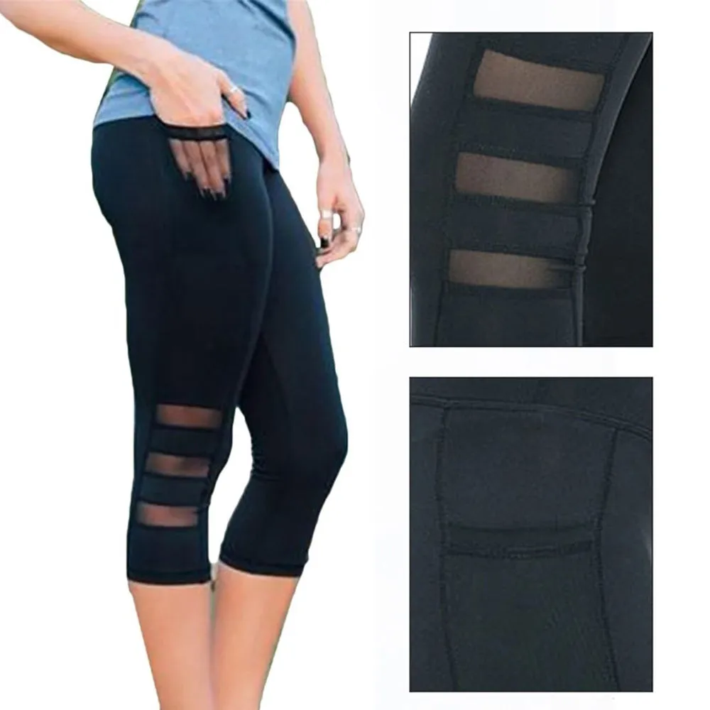 Mesh High Waist Three-Quarter Leggings with Pockets