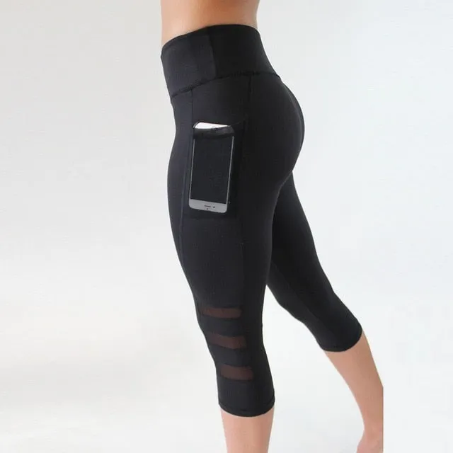 Mesh High Waist Three-Quarter Leggings with Pockets