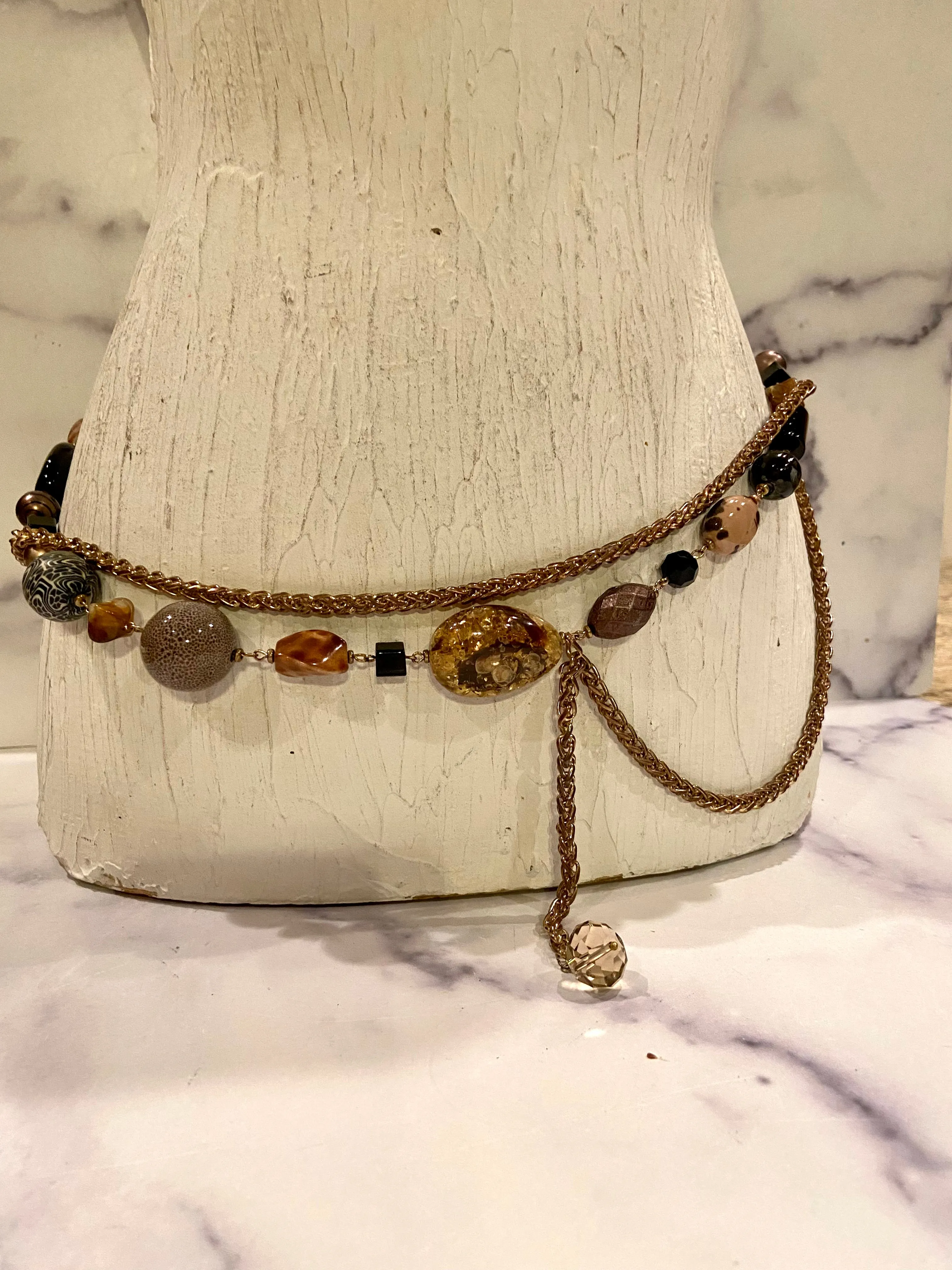 Metallic tone &  beads belt