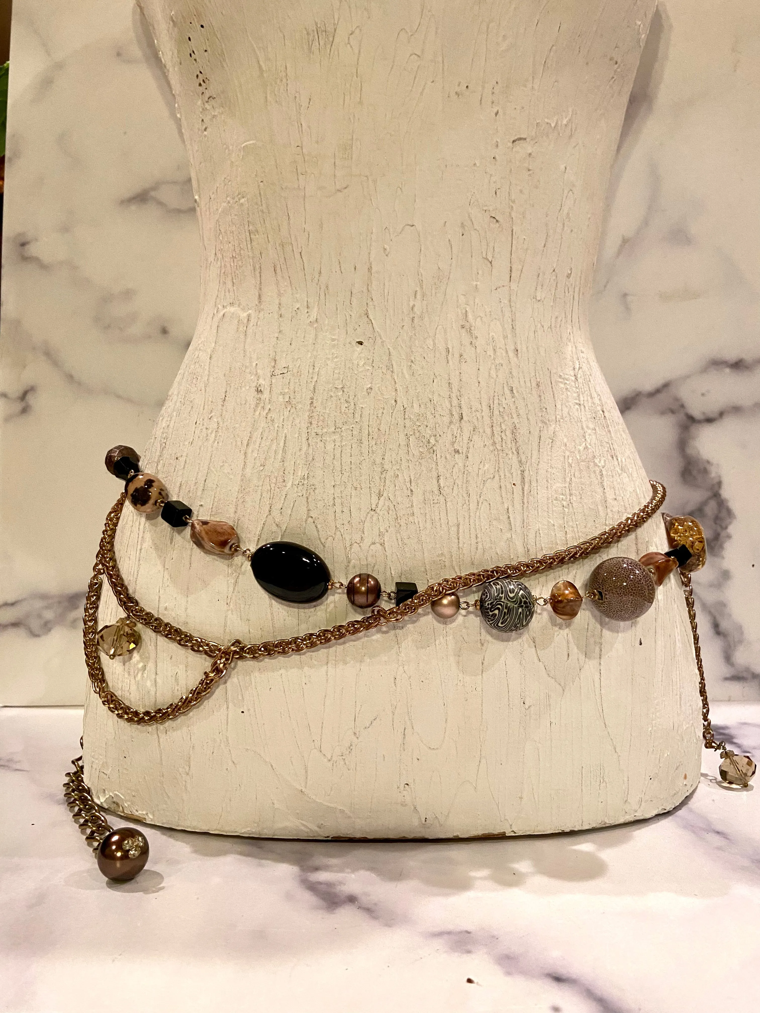 Metallic tone &  beads belt