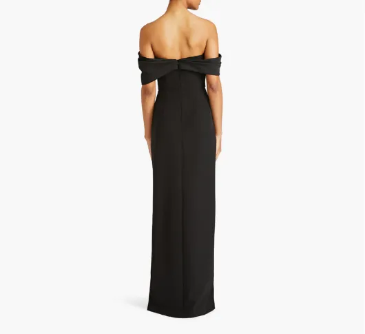 Monique Lhuillier - Celeste Off the Shoulder Crepe Gown in Black