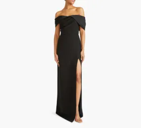 Monique Lhuillier - Celeste Off the Shoulder Crepe Gown in Black