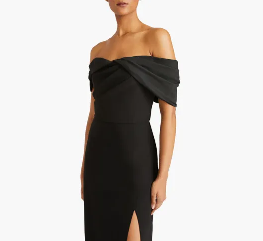 Monique Lhuillier - Celeste Off the Shoulder Crepe Gown in Black