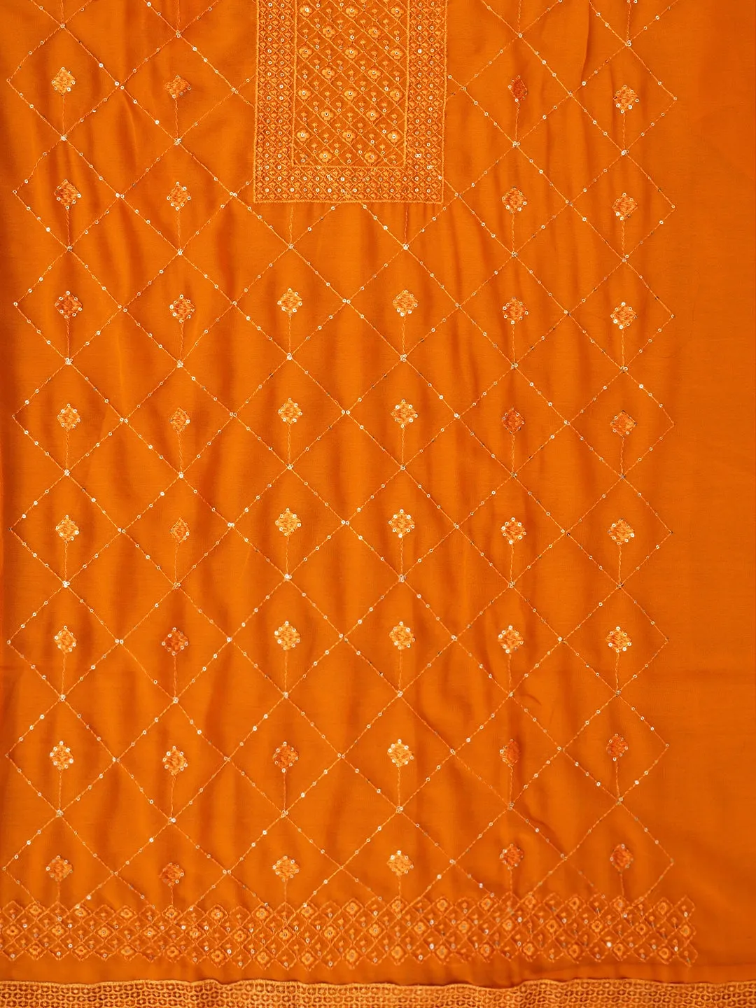 Mustard Embroidered Silk Georgette Dress Material with Dupatta