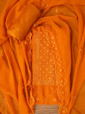Mustard Embroidered Silk Georgette Dress Material with Dupatta