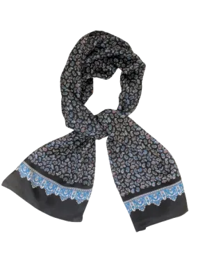 Navy Paisley 100% Silk Scarf 157 x 27 cm