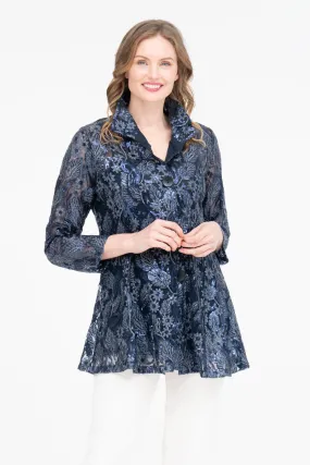 Navy Sequined Embroidered Jacket