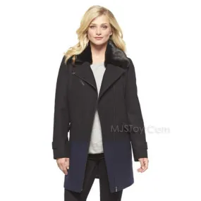 NWT Mossimo Women's Faux Fur Collar Long Coat Black & Navy Super Trandy Jacket