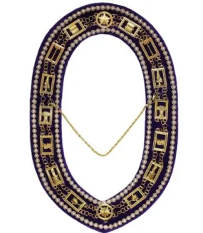 OES - Regalia Rhinestones Chain Collar - Gold/Silver on Purple   Free Case