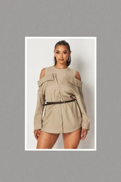 Off The Shoulder Button Down Top/Dress with Attached Tank including Belt