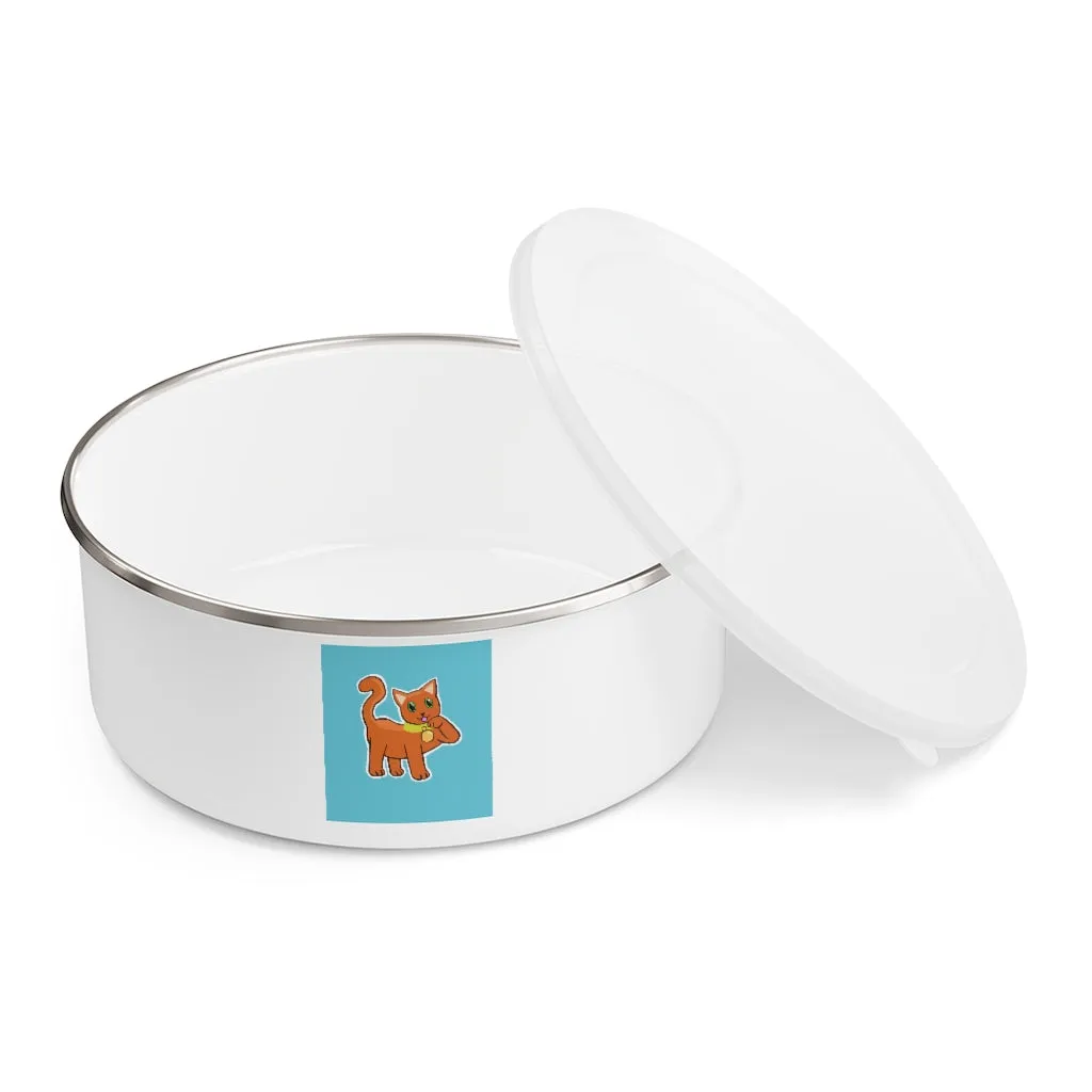 Orange Kitty Enamel Bowl