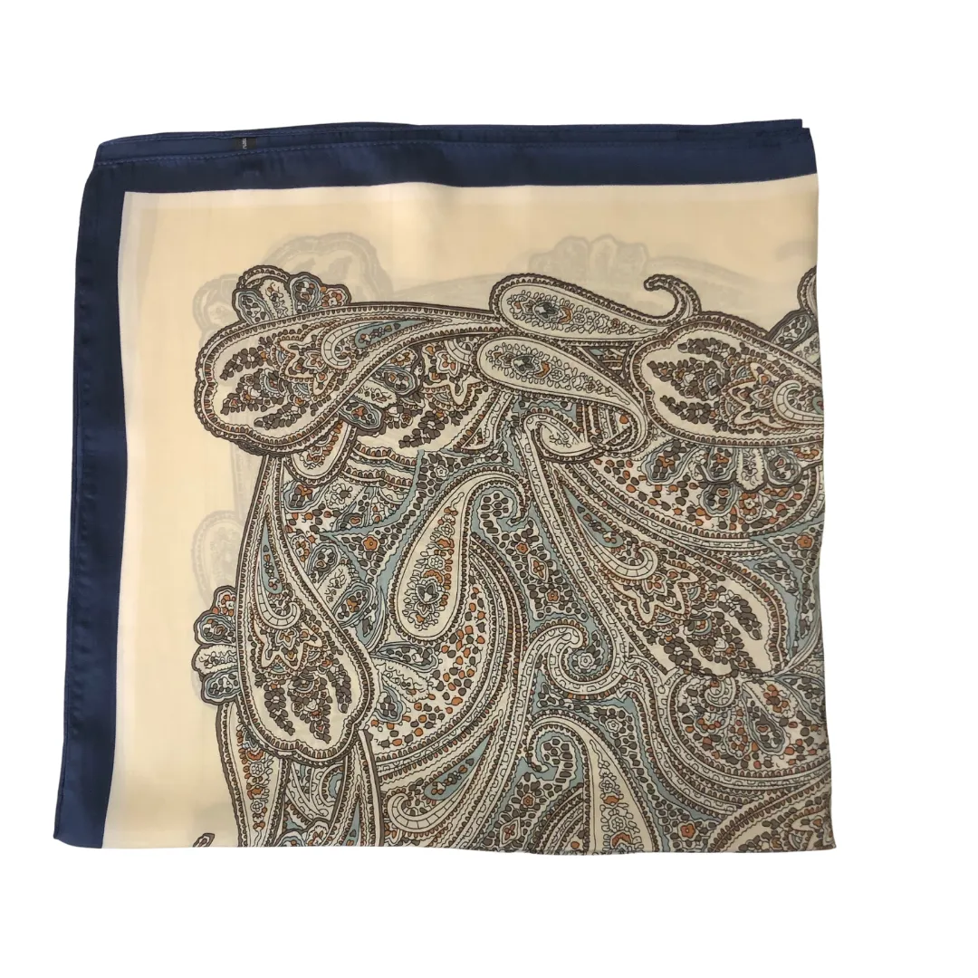 Paisley Necktie Poly Silk Scarf - Blue Silver