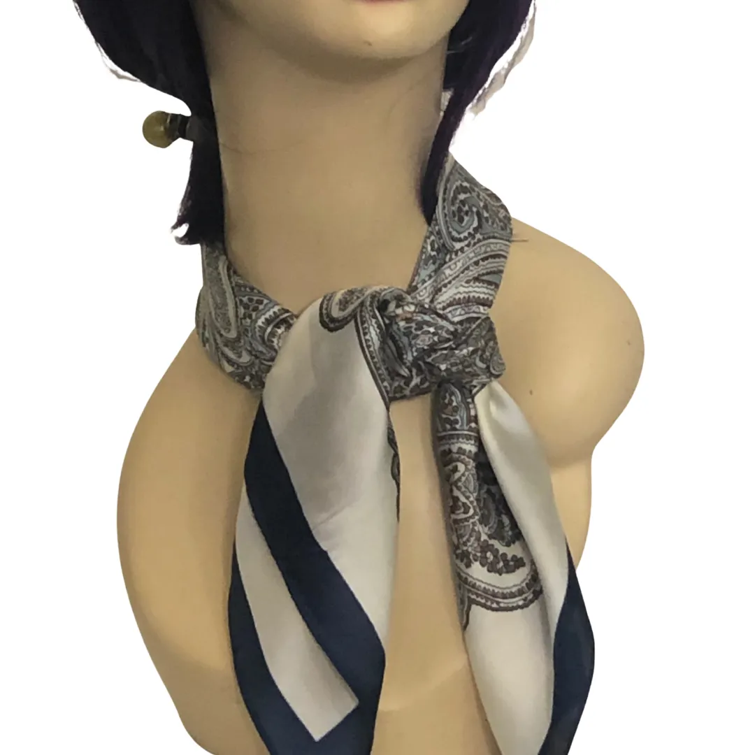 Paisley Necktie Poly Silk Scarf - Blue Silver