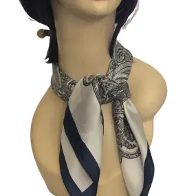 Paisley Necktie Poly Silk Scarf - Blue Silver