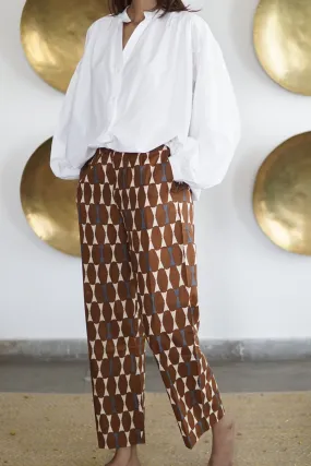 Pants, cotton summer pants with pockets, tan coloured block print cotton trousers with pockets