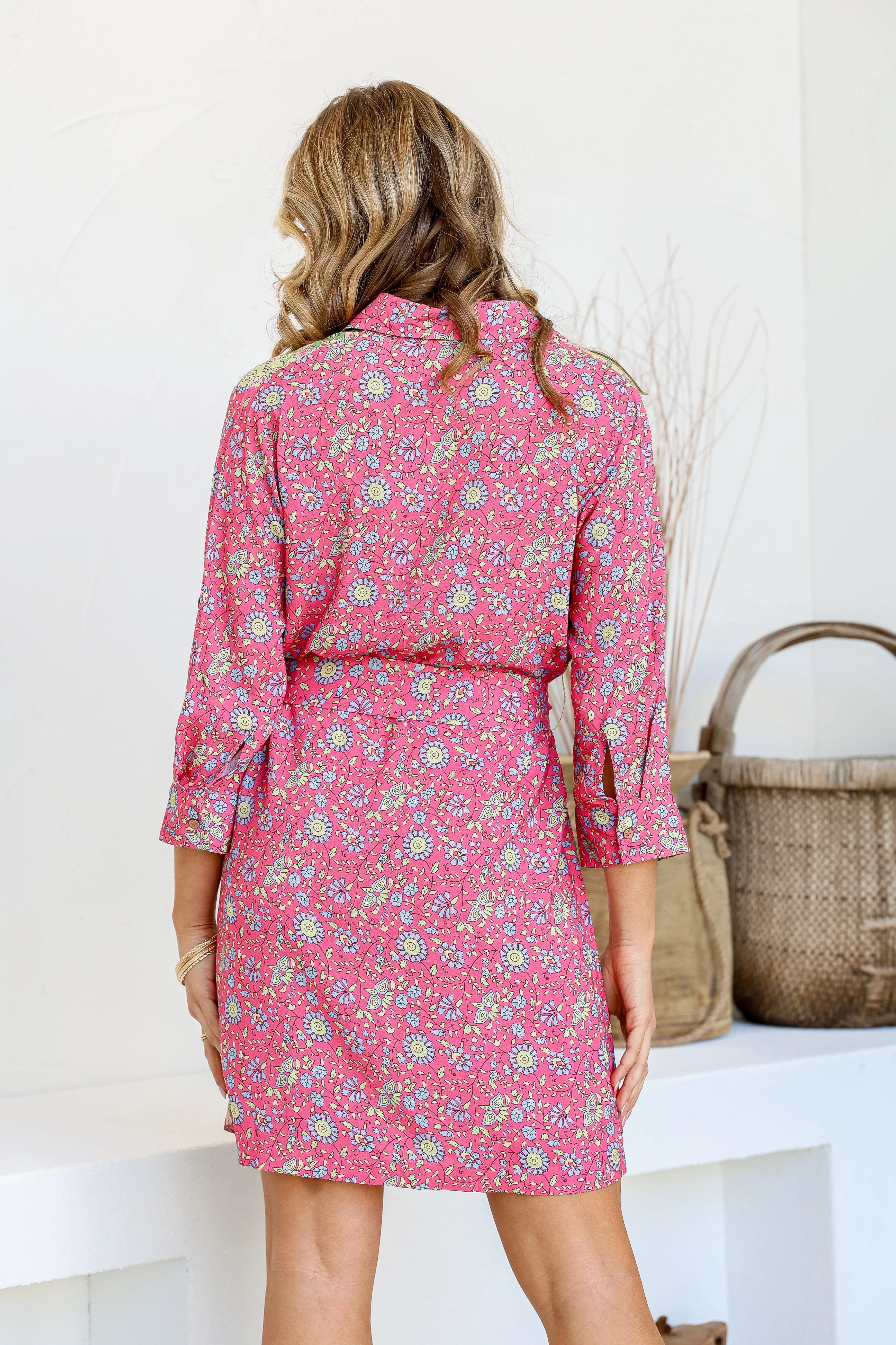Parisian Ditsy Shirt Dress - Soft Green/Pink